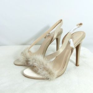 M & L Faux Fur Open Toe Slingback Stiletto Sandal Size 6 90's Clueless Feather